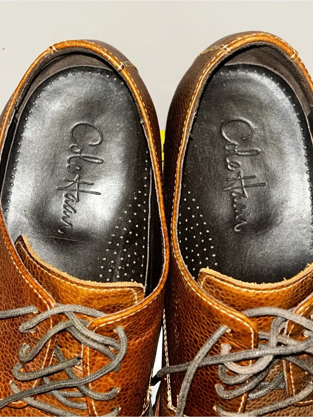 Cole Haan Men's Tan Brown Pebbled Leather Cap-Toe Derby Shoes